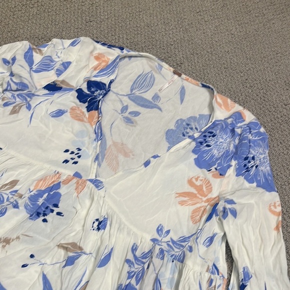 Free People Bella Floral Print Tunic Ivory Blue Combo S - Picture 9 of 9